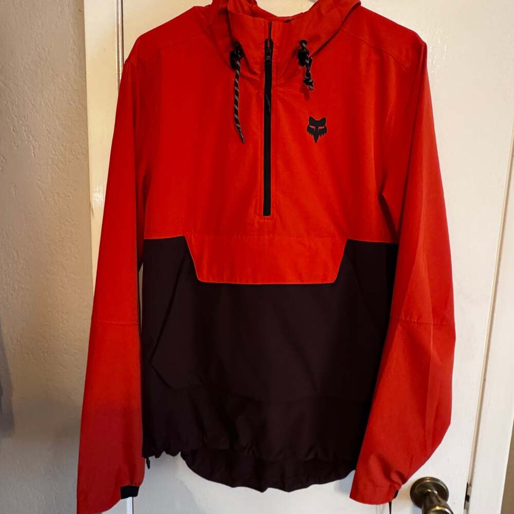 Fox Racing Orange Black Windbreaker Jacket Mens Lightweight Hooded Pullover Half